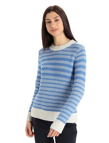 Women's Icebreaker Merino Waypoint Crewe Sweaters Ecru Heather / Lazurite | CA 1324KORI